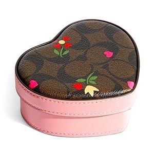 Coach Heart Trinket Jewelry Box in Signature Canvas with Heart Petal Print; NWT